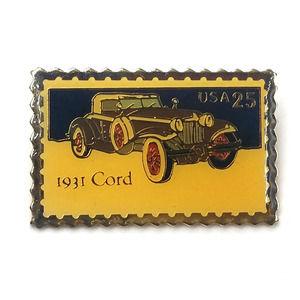 VTG 1988 USPS 1931 Cord Classic Car 25 Cent USA Stamp Enamel Pin Jonathan Grey